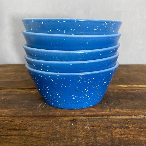 5- Vintage Fire King Blue Granite Speckled Cereal Bowls. - Picture 1 of 11